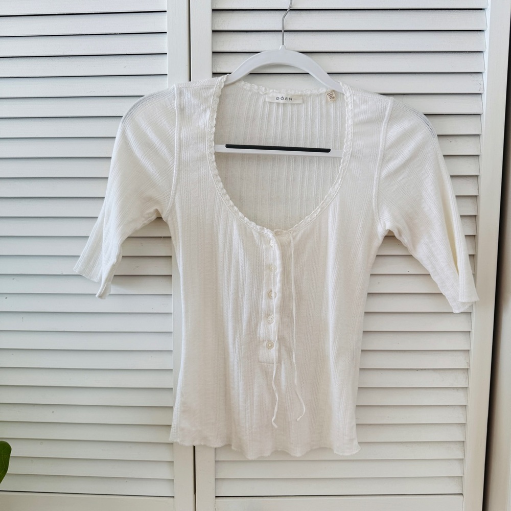Doen Cream Ribbed Henley Top - Picture 2 of 5